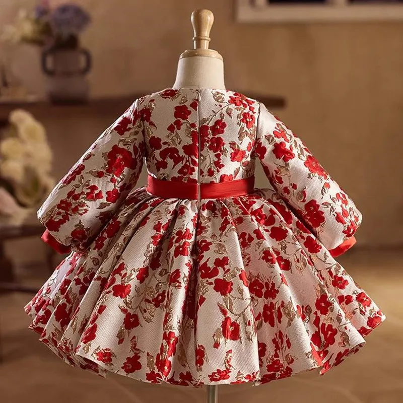 Children's Red Princess Evening Gown Host Piano Performance Wedding Birthday Party Flower Girl Dresses A4282 Bridesmaid Dresses