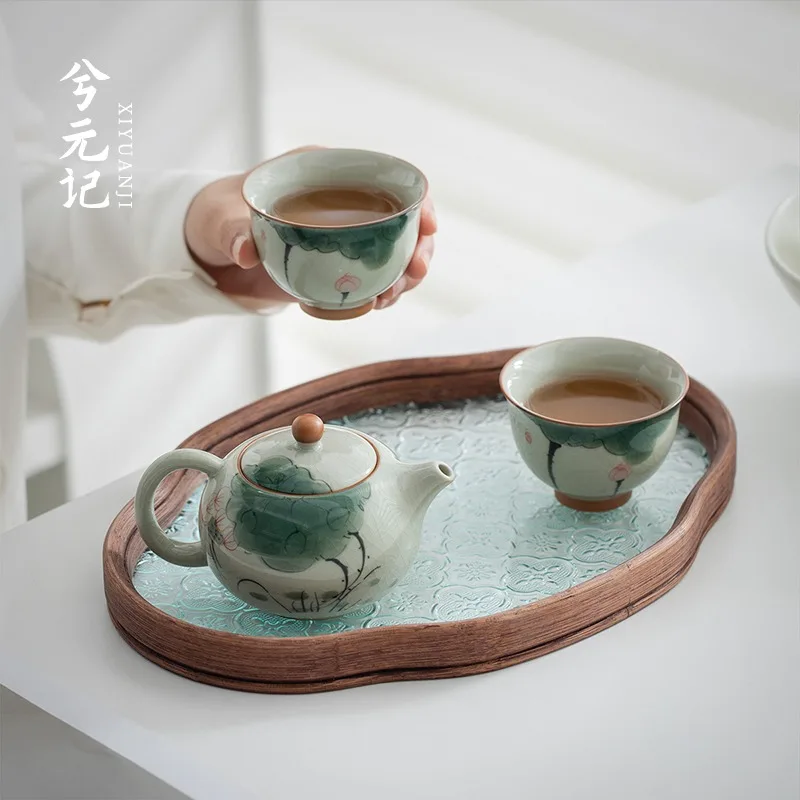 

Ge Yao Hand-Painted Lotus Flower Western Style Teapot Large Capacity Teapot Ceramic Household Single Pot Chinese Tea Set