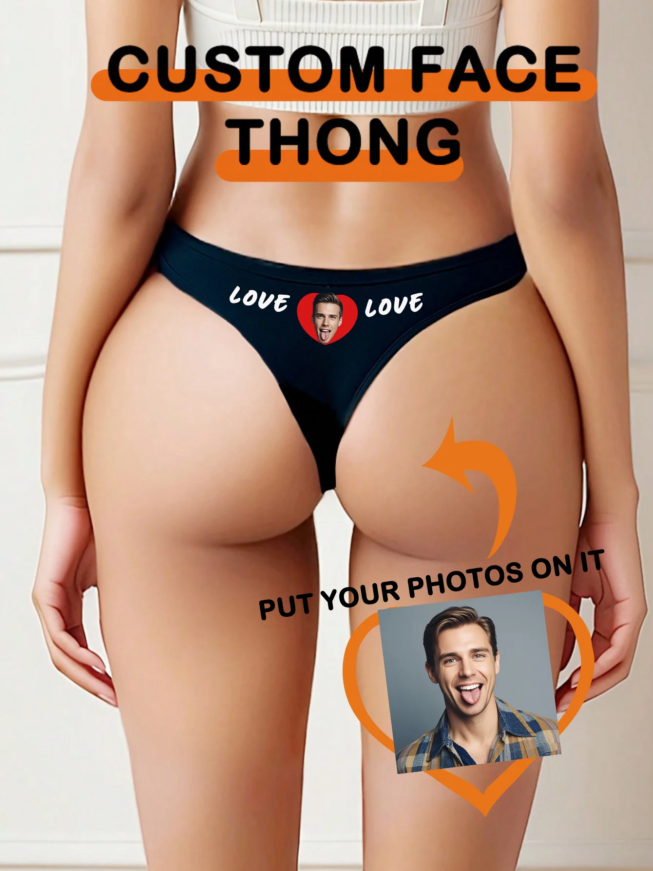 Customizable Sexy Low-Waist Briefs with Couple's Avatars And Love Letter Print for Men Women Perfect for Valentine's Day Christm
