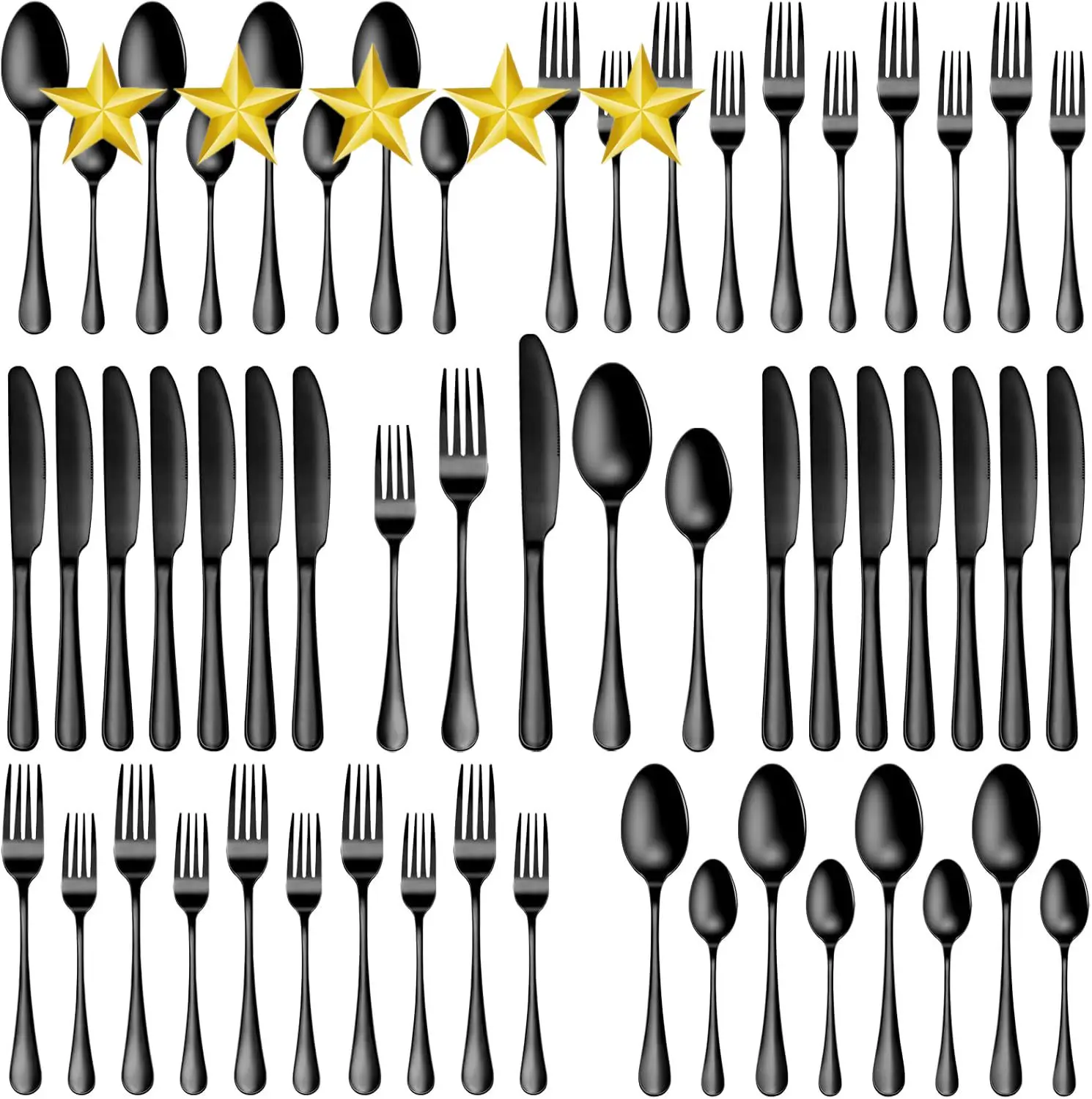 40 Pcs Black Silverware Set, Stainless Steel Flatware Set for 8 Food-Grade Cutlery Set Mirror Polished Tableware Eating Utensils