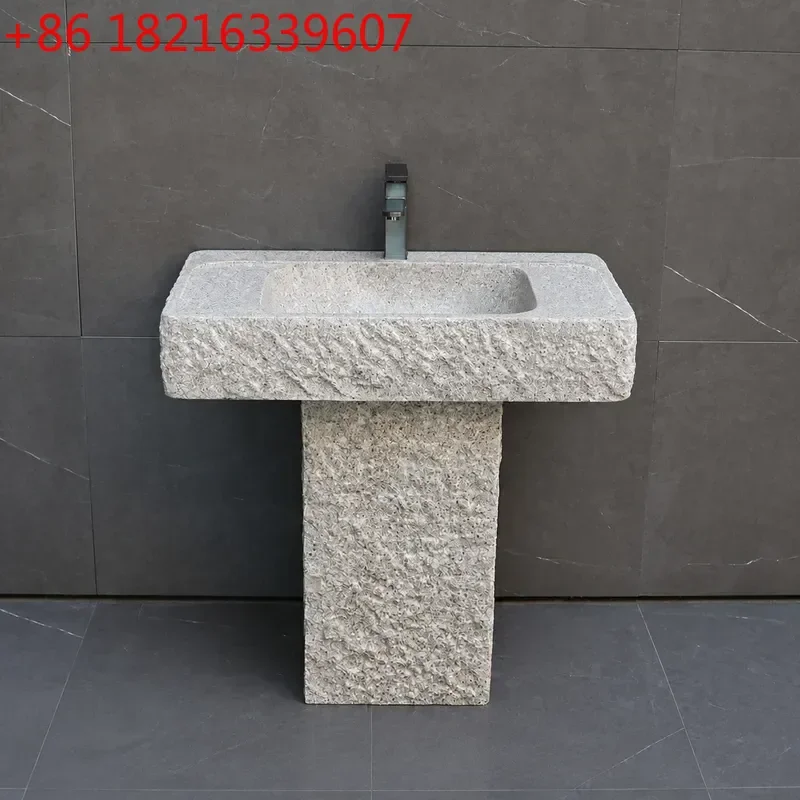 YAO Outdoor Marble Wash Basin Natural Stone Sink Integrated Courtyard Pool Balcony Column Basin for Household Use
