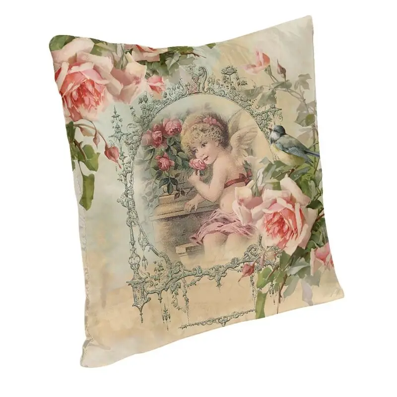 Victorian Angel Print And Pink Vintage Roses Throw Pillow Cover Home Decorative Custom Square Cushion Cover 40x40 Pillowcover
