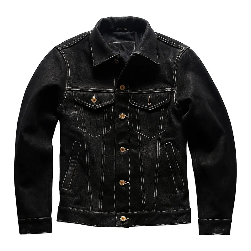 Factory 2024 New Men Genuine Leather Jacket Fashion Single-breasted Cowskin Jackets Biker Russia Winter Coats