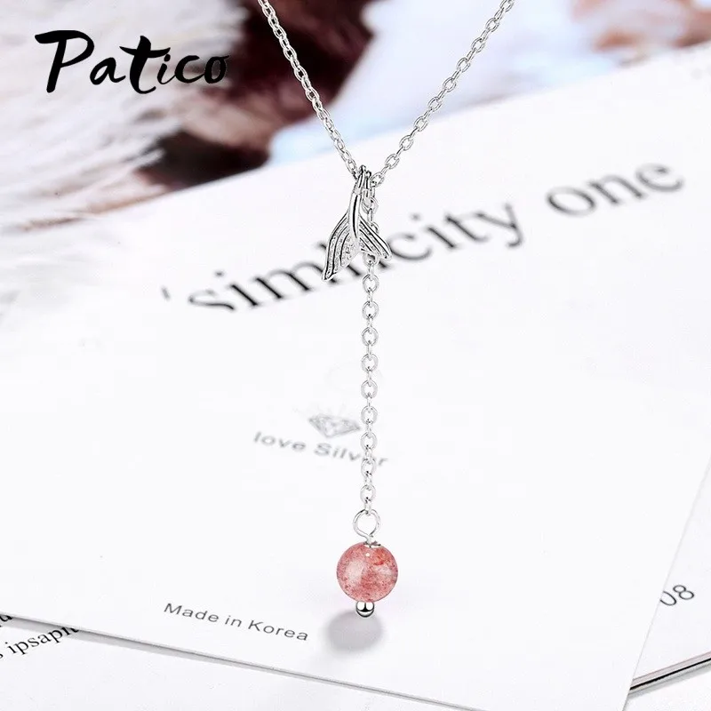Party Fringed Natural Strawberry 925 Sterling Silver Necklaces Mermaid Fresh Fishtail Pink Crystal Clavicle Chain Jewelry