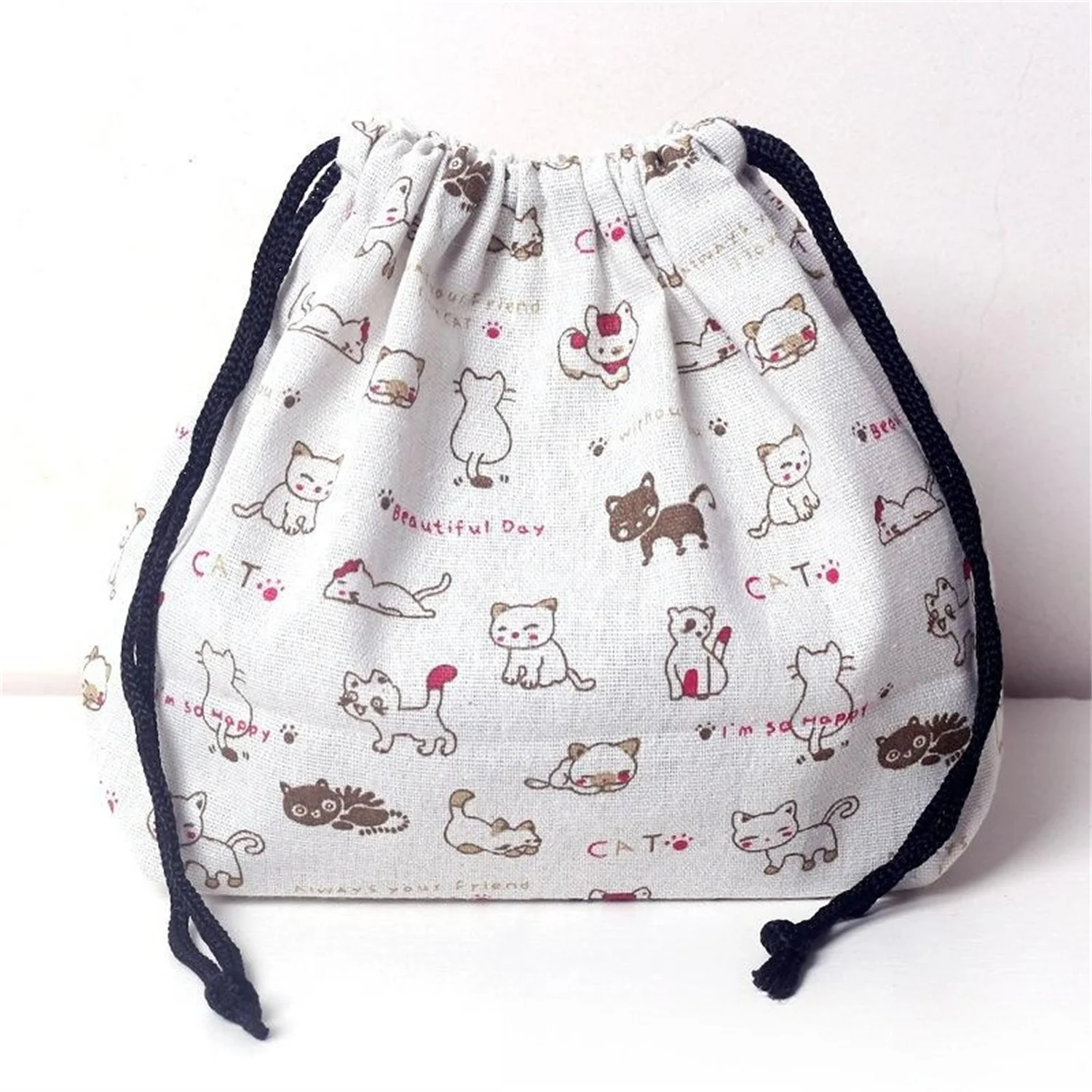 1Pc Japanese Style Drawstring Lunch Box Storage Bag For Travel Picnic Portable Easy Wash Bento Lunch Box Tote Pouch