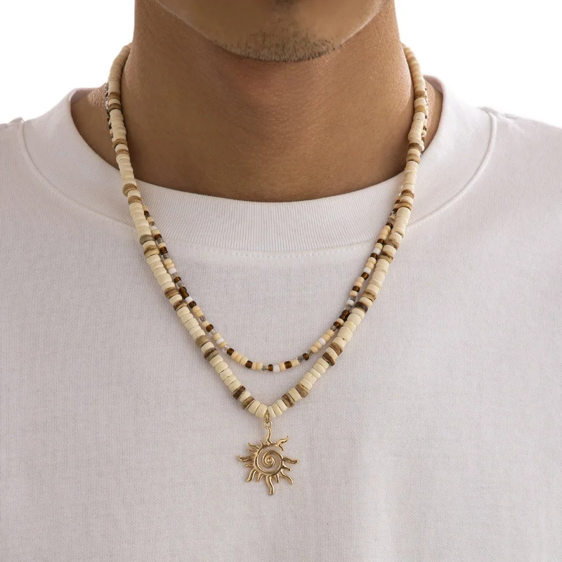 Puka Shell Necklace for Men Women - Sun Surfer Wooden Beaded Coconut Shell Beach Necklaces Jewelry - Hawaiian Summer Accessory
