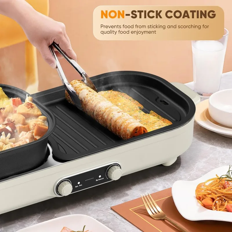 SEAAN Hot Pot Electric with Grill - Korean BBQ Grill Indoor and Shabu Shabu Pot, Removable Hotpot Pot & KBBQ Grill,- Non-Stick