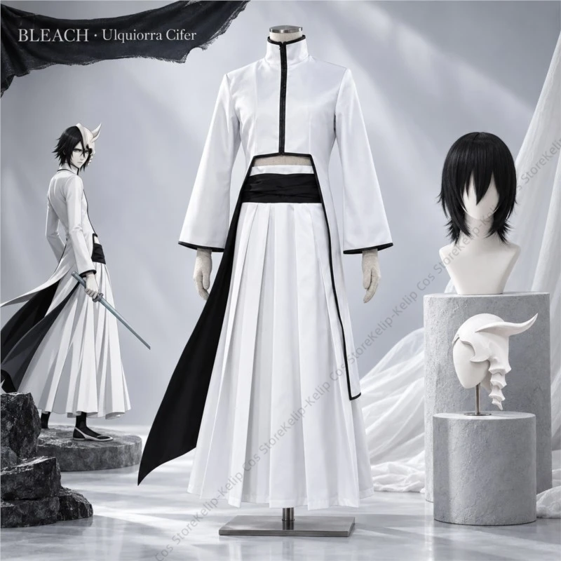 Ulquiorra Cifer Cosplay Costume BBleach Espada No.4 White Uniform Set Optional Wig Mask Anime Halloween Carnival Comic Con Party