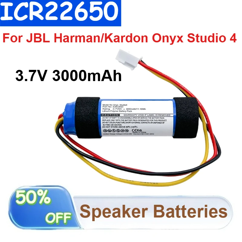 

ICR22650 3.7V 3000mAh Lithium Polymer Battery Pack for JBL Harman/Kardon Onyx Studio 4 Bluetooth Speaker Replacement Batteries