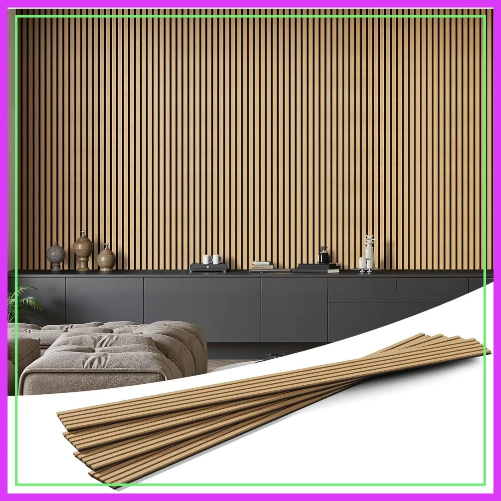 

4 Pack 94.5"x7.9" Wood Slat Wall Panels, 3D Fluted Acoustic Panels for Interior Wall Decor, Fire Resistant, Soundproof - Oak