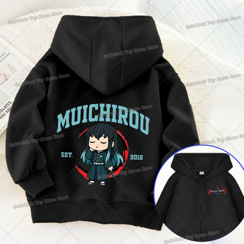 Demon Slayer Kinder-Reißverschluss-Hoodies, Jungen- und Mädchen-Herbst-Sweatshirt mit Reißverschluss, Cartoon-Design, dünner Mantel für Teenager, Kinder-Oberbekleidung, Sportbekleidung. – Detail 5