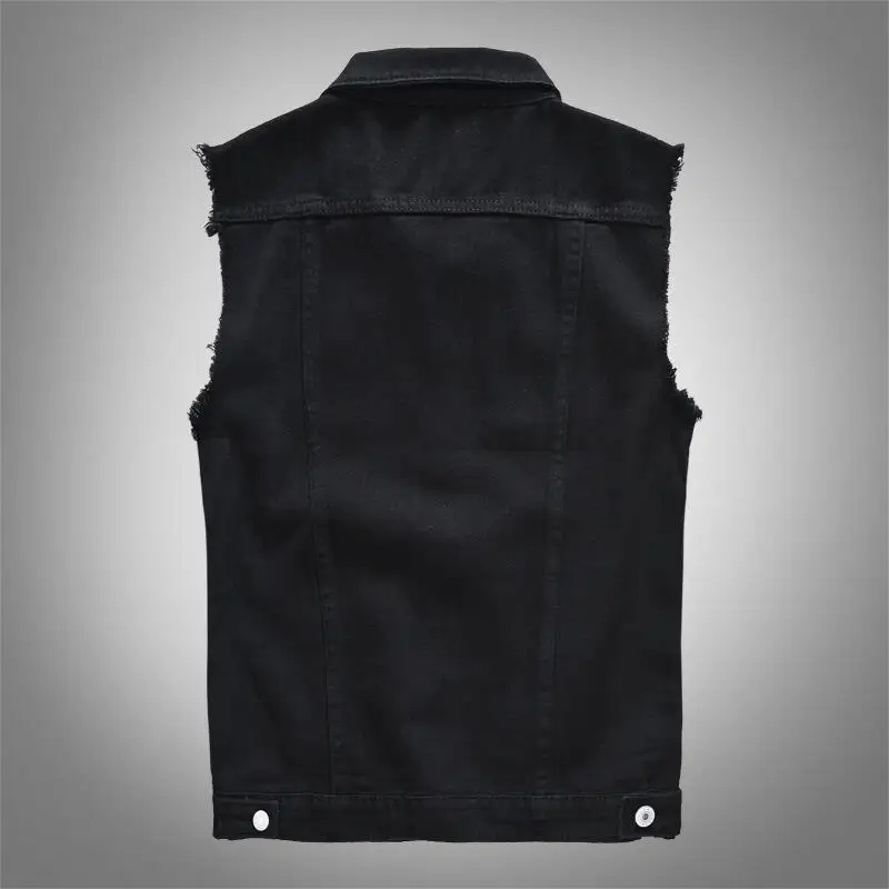 2026 Spring Denim Jacket Men Coats Vests Sleeveless Turn Down Collar Casual Coat Male Button Pocket Slim Fit Jackets Black Vest