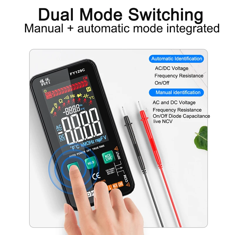 129C มัลติมิเตอร์แบบดิจิตอล Professional พร้อม Bracket สี DC AC แรงดันไฟฟ้าความจุ Multimetro NCV Hz Live Wire Teste เครื่องมือ