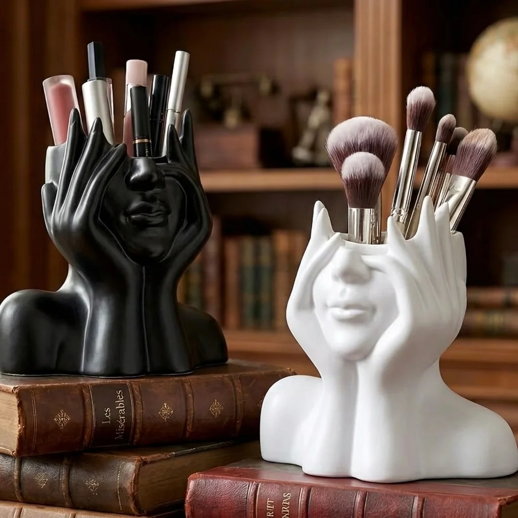 Creative Human Face Art Pen Holder Makeup Brush Holder Desktop Organizer Multifunctional Storage Box Home Office Decoration