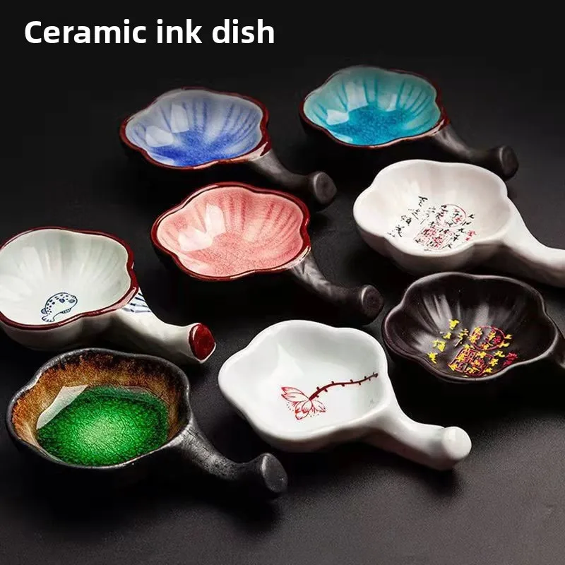 Ceramic Ink Dish Multi-function Plum Blossom Brush Rest, Calligraphy Water Tray, Brush Washer & Ink Palette Craft Supply