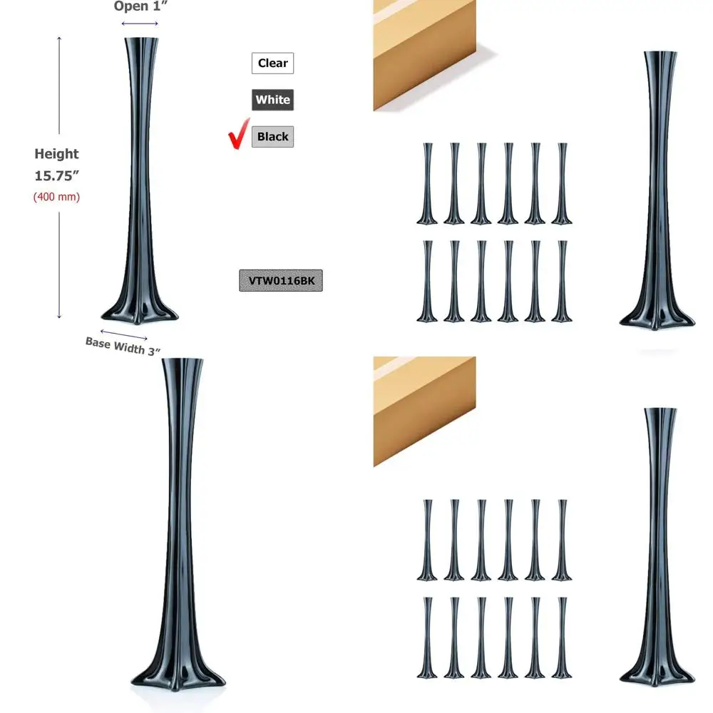 

Черная стеклянная ваза-башня, 1 отверстие, высота 16 дюймов, различные размеры, прочное основание, идеально подходит для центральных композиций, свадеб, домашнего декора, художественных проектов.