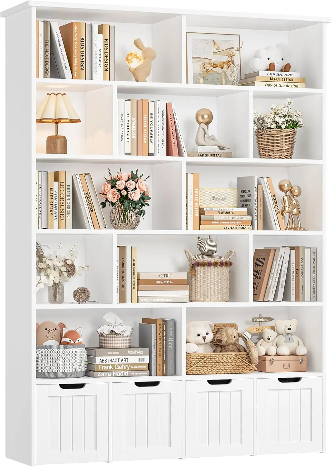 منظم تخزين الألعاب 69 ساعة، رف كتب للأطفال بطول 6 طبقات مع 4 أدراج متحركة و12 مكعب تخزين، جهاز لعبة بقوة 49.4 وات