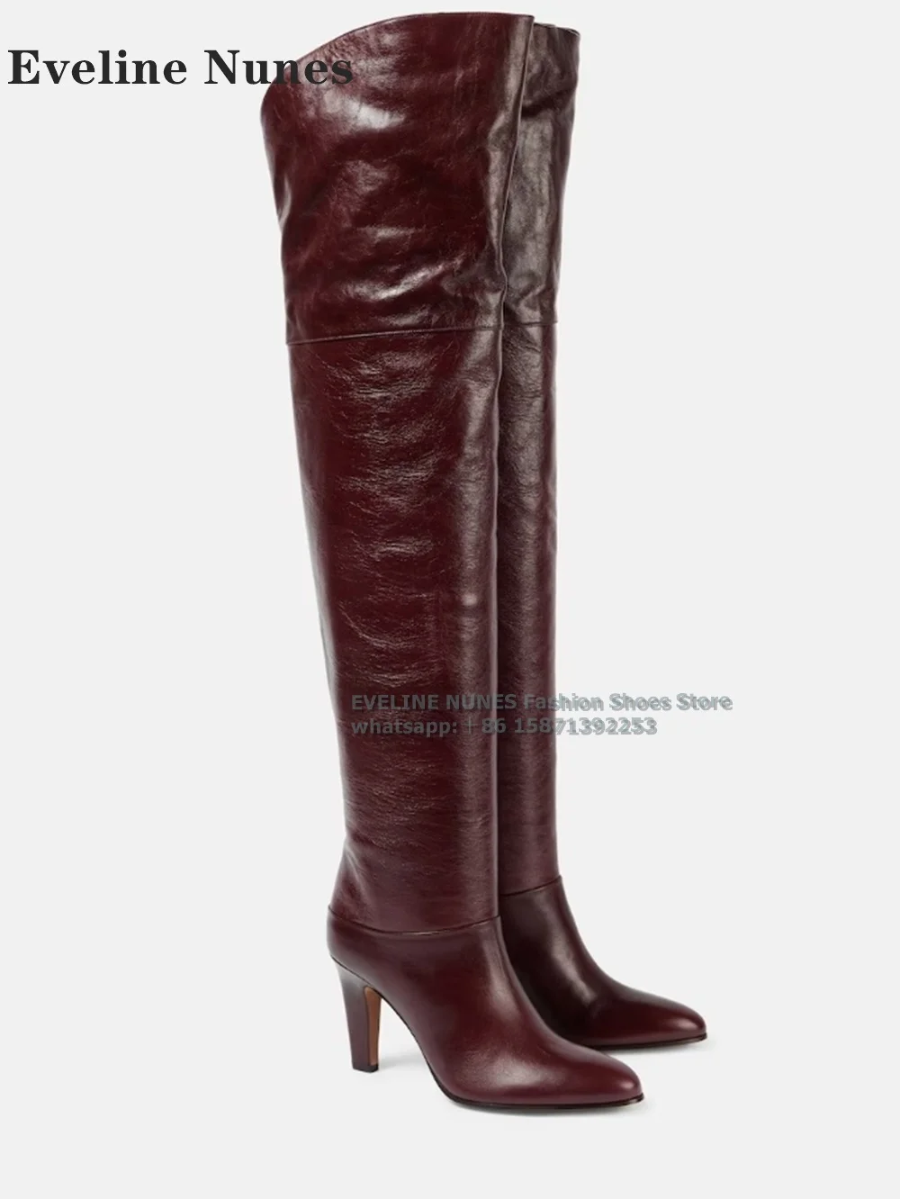 Reddish Brown Pull On Splicing Over The Knee Boots Pointed Toe Thin Heel Solid Big Size Sexy Street Style Women 2024 Newest Boot