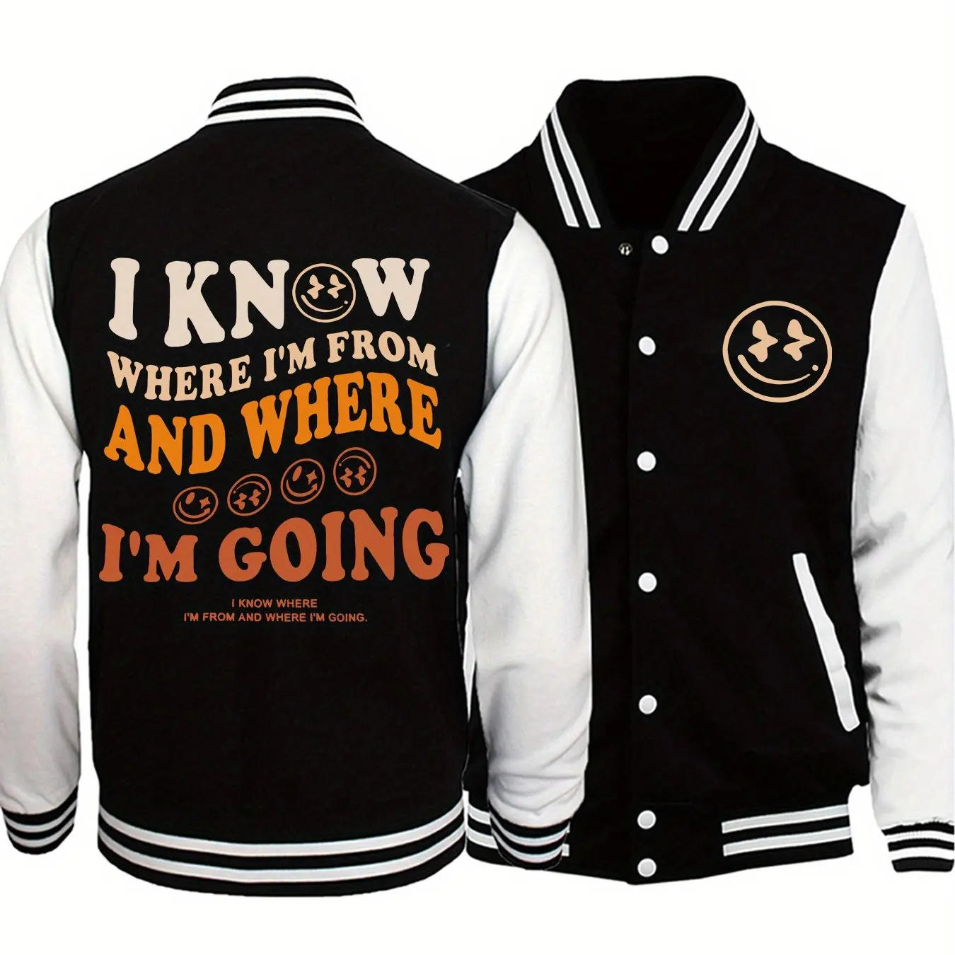 

Men's Baseball Jacket in Black and White Loose Fit Retro College Jacket Casual Sports Design Street Fashion Fashion Jacket