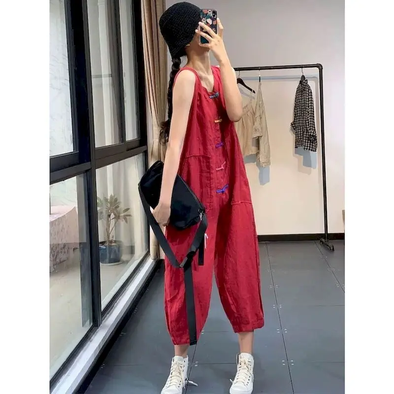 

Large Size Jumpsuits Women Summer New Sleeveless Korean Casual Loose Splice High Waist Capris Wide Leg Bodysuit LOOSE Basics