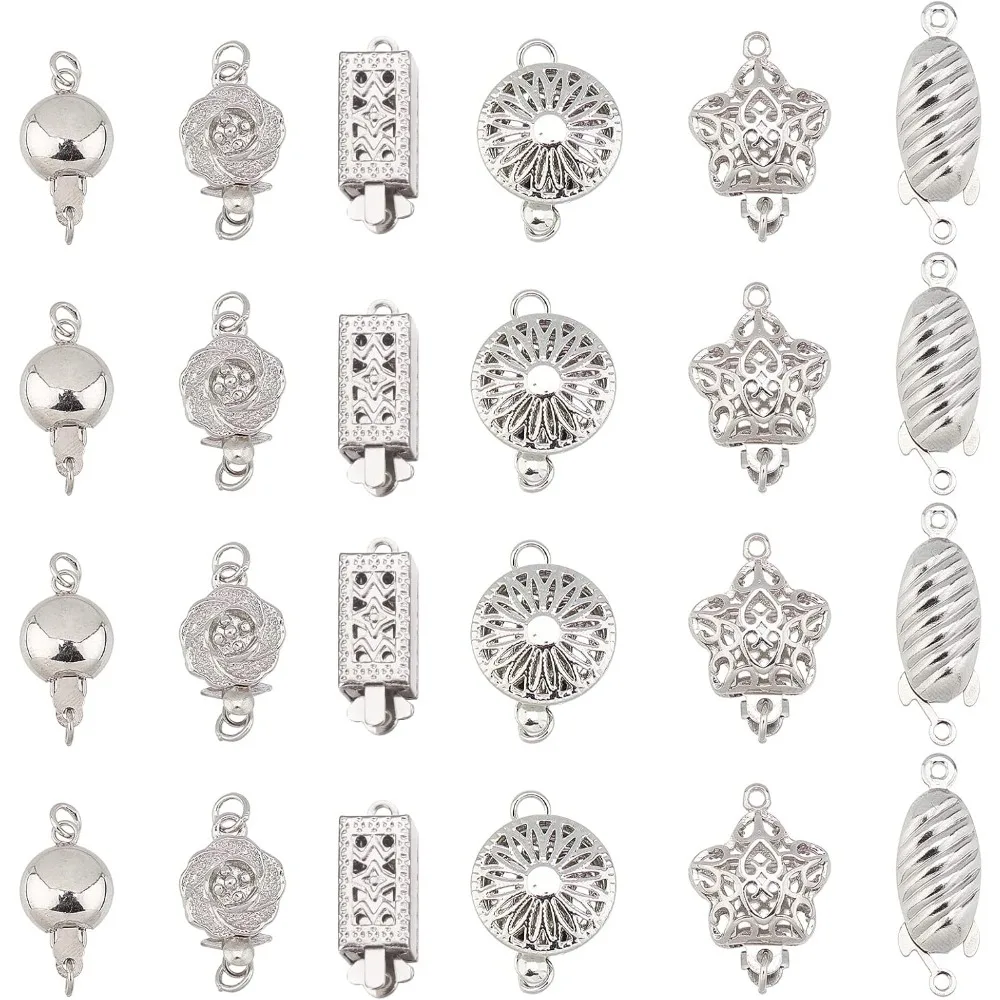 

24 Sets 6 Style Filigree Box Clasps Filigree Pearl Clasps Plated Brass Single Strand Jewelry Clasps for DIY making kit