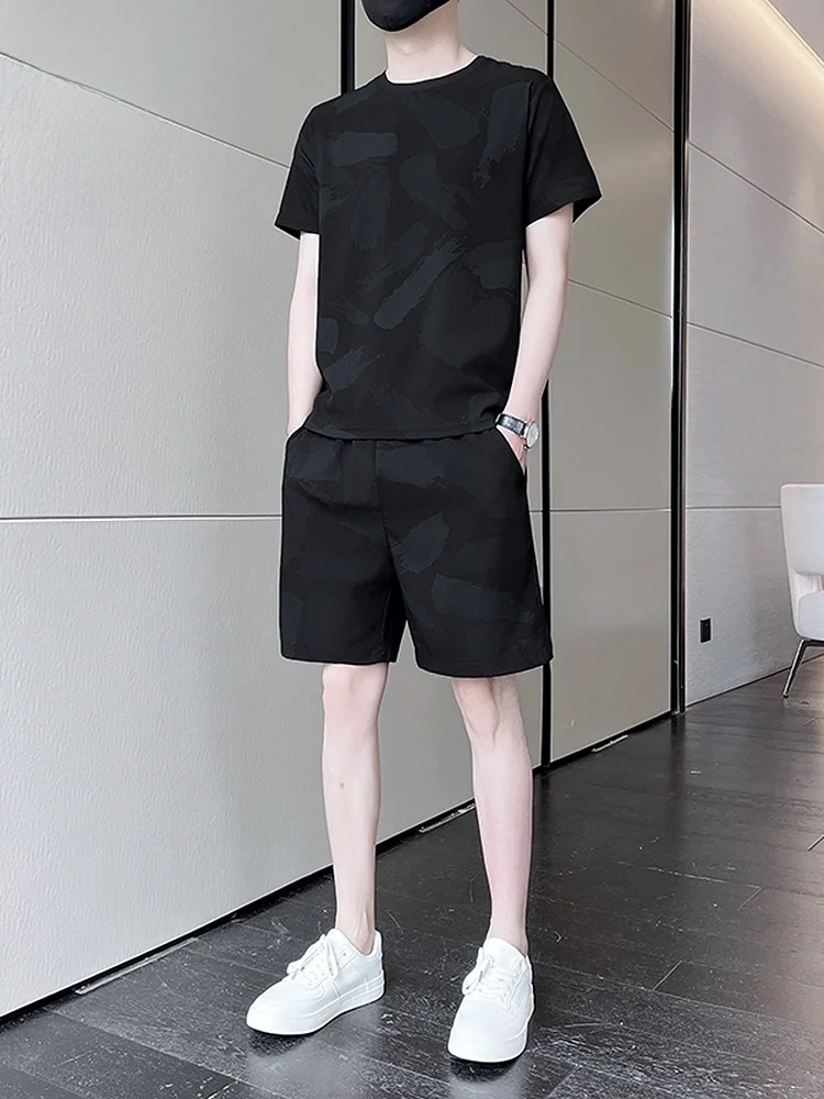 

Легкий спортивный костюм из ледяного шелка для мужчин: комплект из двух предметов для молодежи, летняя коллекция