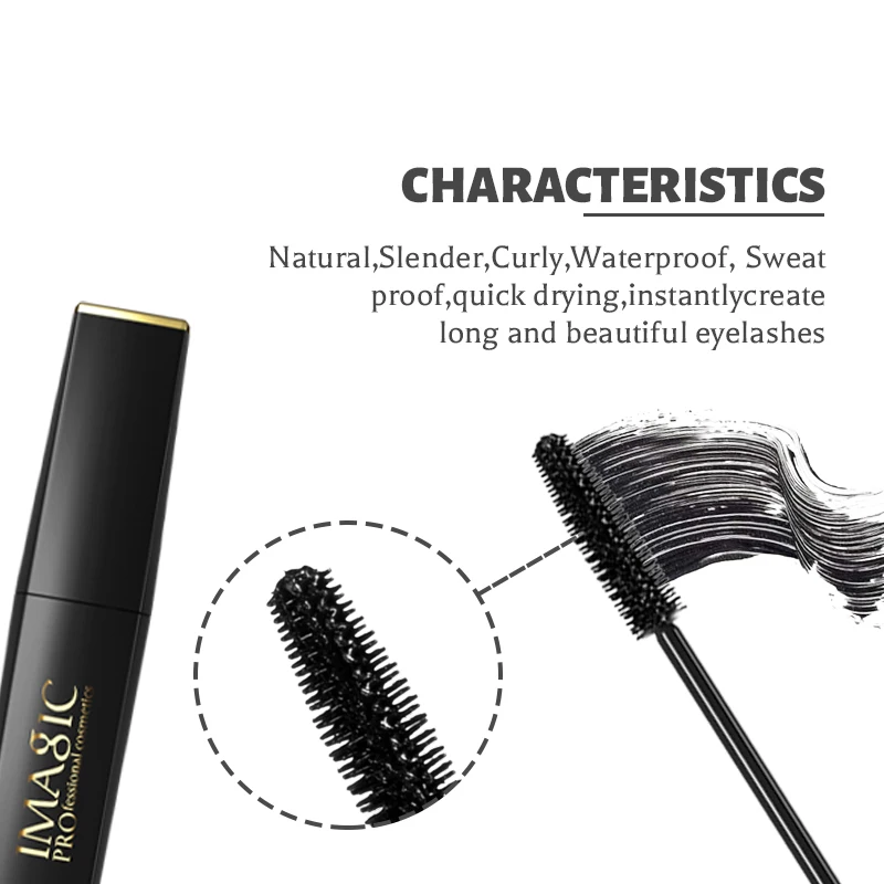 IMAGIC Black Silk Fiber Mascara Waterproof Lengthens Eyelashes Lasting Lash Long Curling Extensions Fast Dry Korean Cosmetics