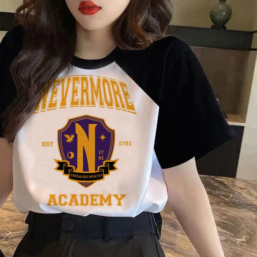 Wednesday Addams Funny T Shirt Women Kawaii Cartoon Y2k Punk Nevermore Academy T-shirt Gothic Harajuku Tops Anime Tshirt Female