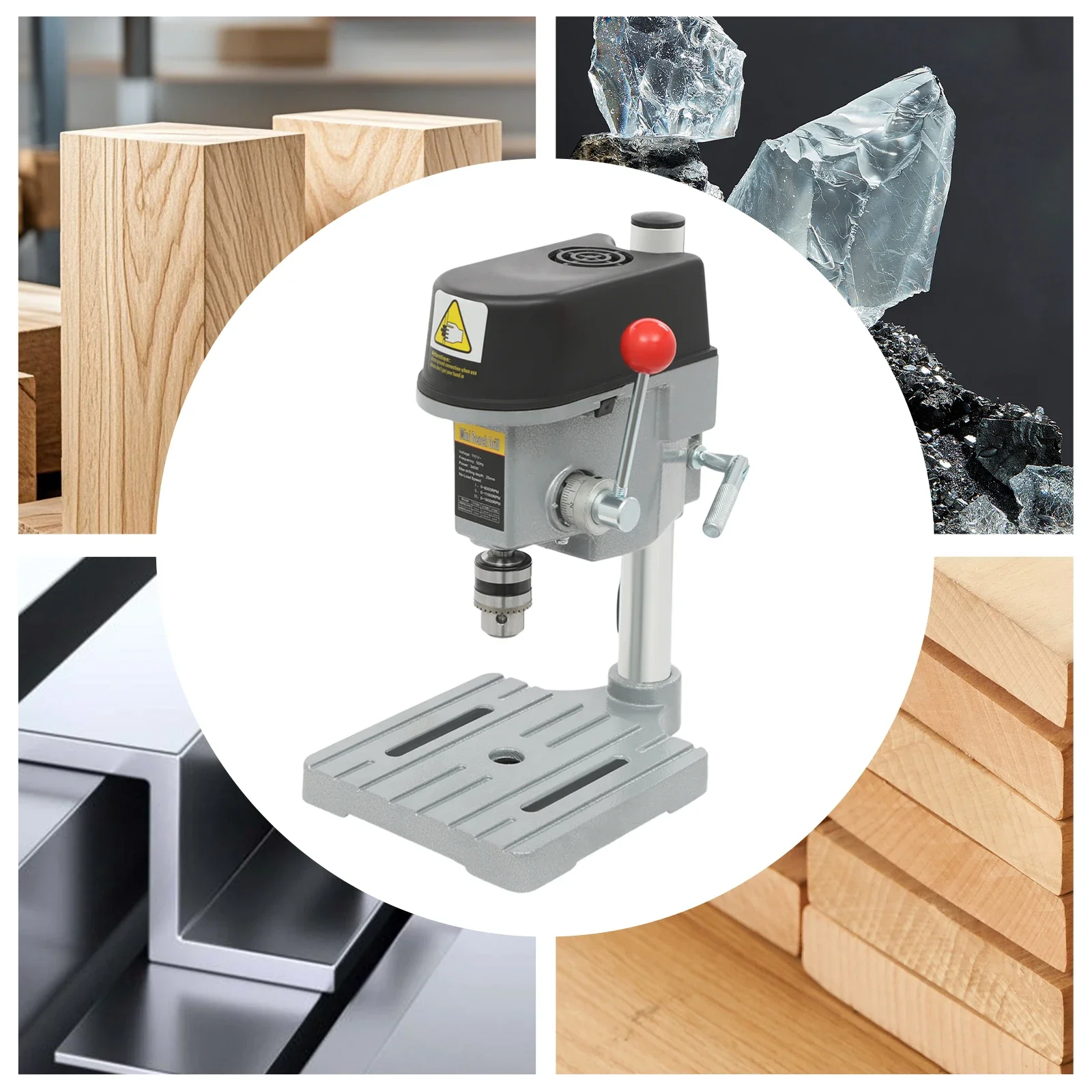 Mini draagbare touwboormachine, 340 W precisiebankboor met 3 snelheden, ideaal voor doe-het-zelf ambachten, meubels en leslaboratorium