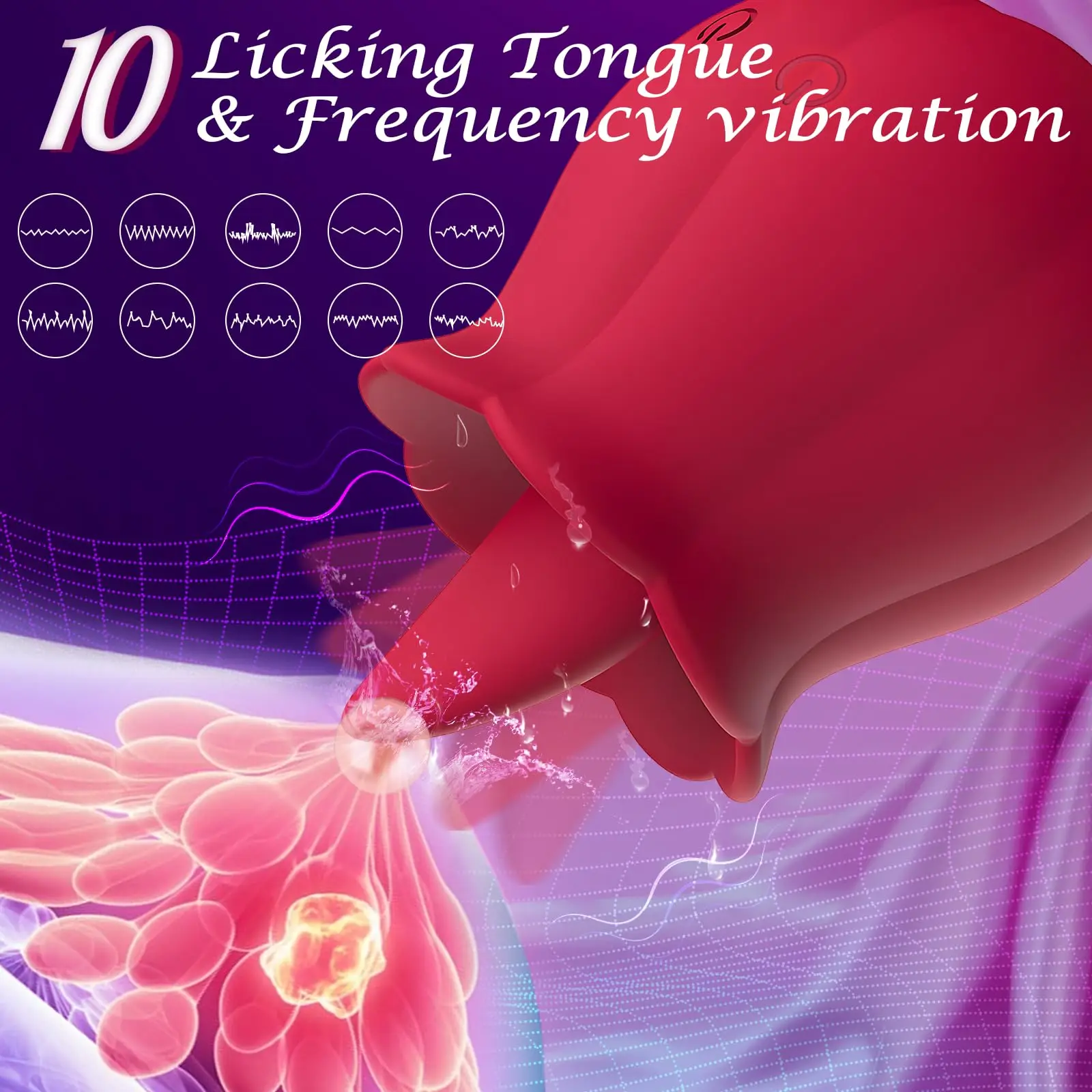 Tongue Clitoral Rose Vibrator, Sex Toys Vibration Stimulator for Women | Licking Rose Adult Toy | 10 Speed Vibrating - Image 2