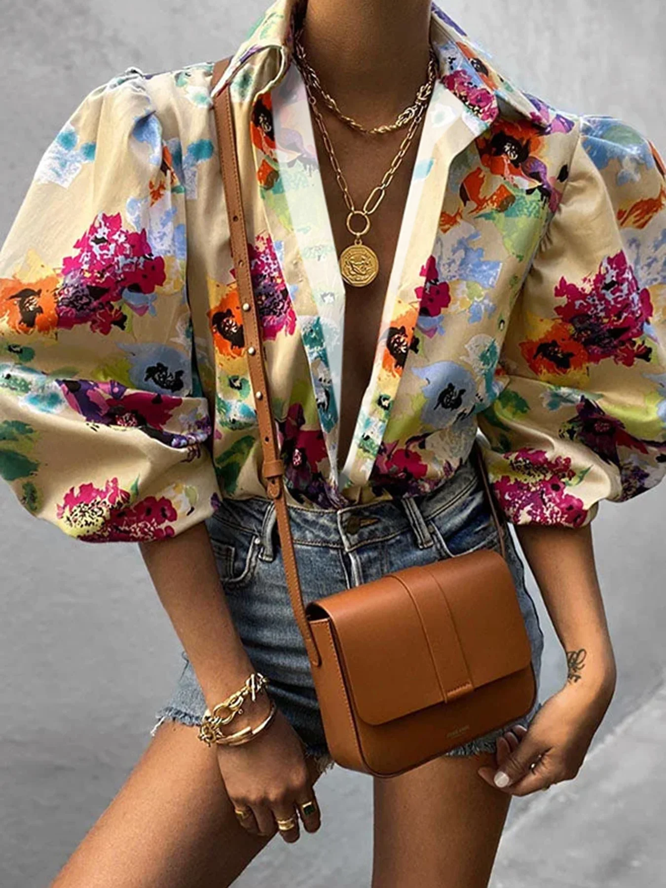 

PLUS SIZE Stylish Lapel Collar Floral Print Shirts Women Elegant Loose Blouse Women Button Up Casual Lady Blouses Vintage Tops