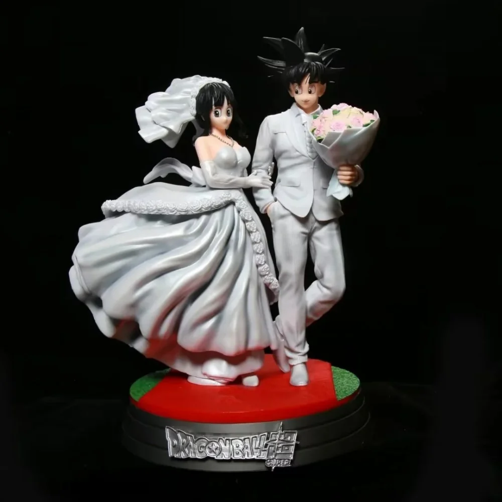 Anime Dragon Ball Super Saiyan Son Goku Chichi GK White Wedding Dress PVC Action Figure Collectible Model Doll Toy 33CM