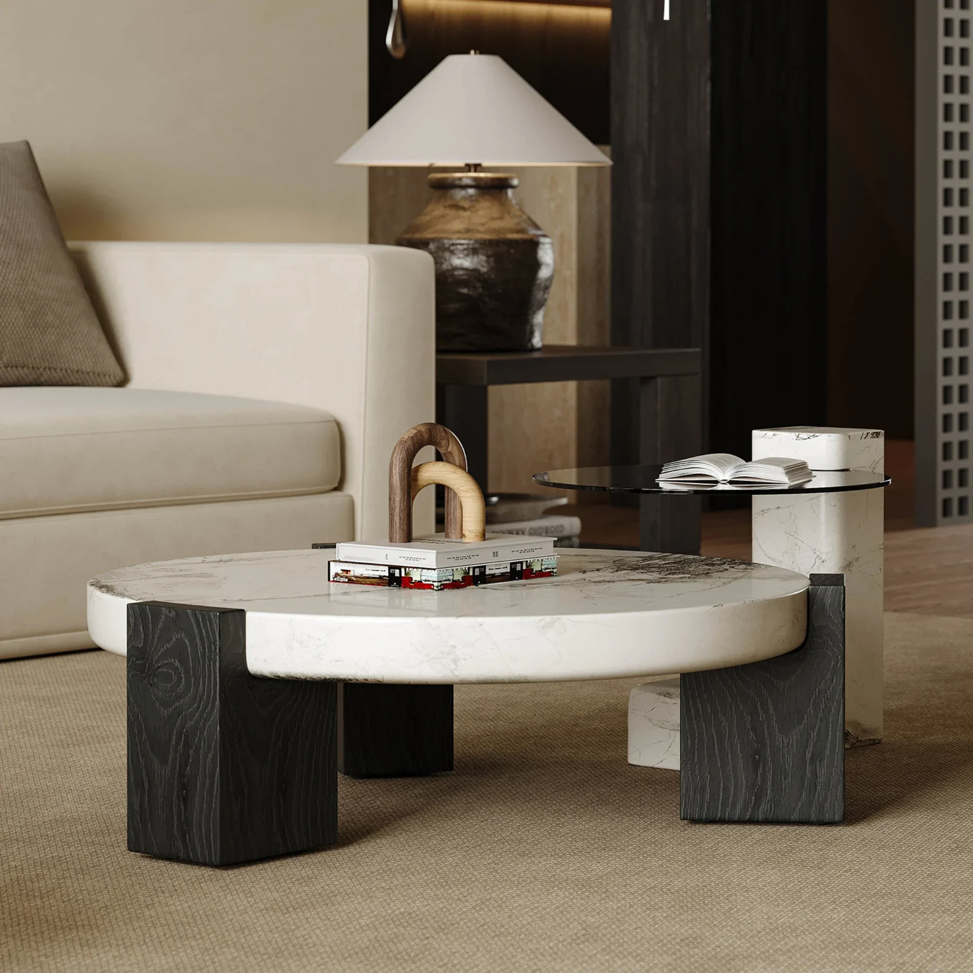 Marble Coffee Table Living Room Light Luxury Designer Creative round Height Combined Tea Table