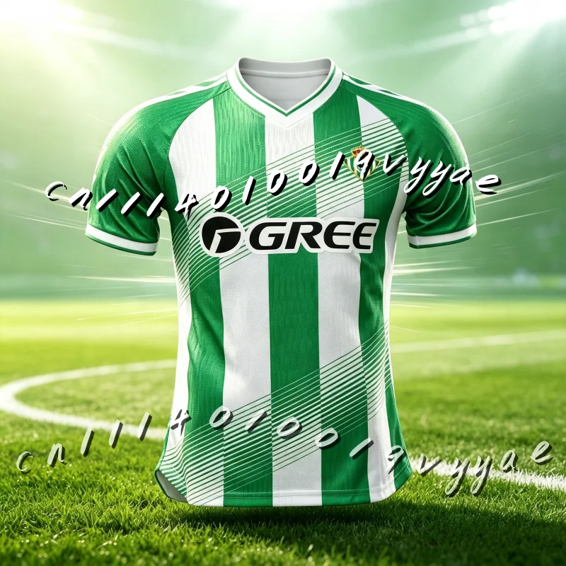 2026-27 Grün-Weiß Gestreiftes V-Ausschnitt Fußballtrikot Schnelltrocknend Sport-Training Fan Sportbekleidung Spanien Spiele Familie Kinder T-Shirts – Detail 1