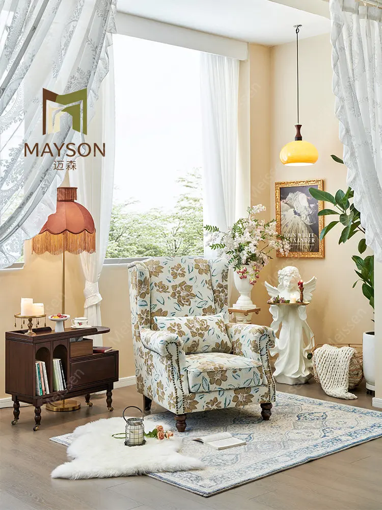 American, Fabric Tiger Chair Single Sofa Chair Vintage Living Room Casual, Bedroom High Back Tiger Stool