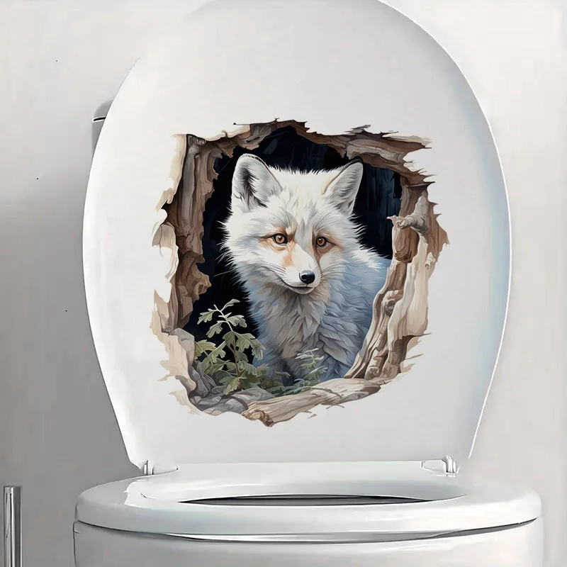 C1221# White Fox in the Hole Toilet Stickers, Bright Wall for Home, Cabinet, Door,Decoration, Vinyl Car Decals, Art Wallpaper