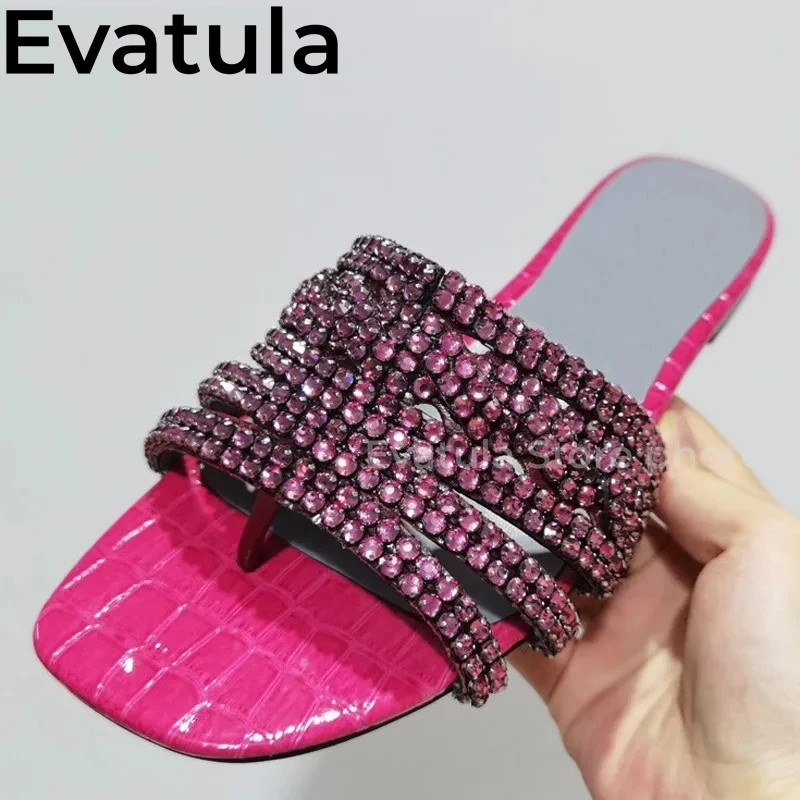 Blingbling strass infradito donna punta quadrata pantofole di cristallo piatto Fashion Party Mules Summer Beach Slides scarpe Femininas