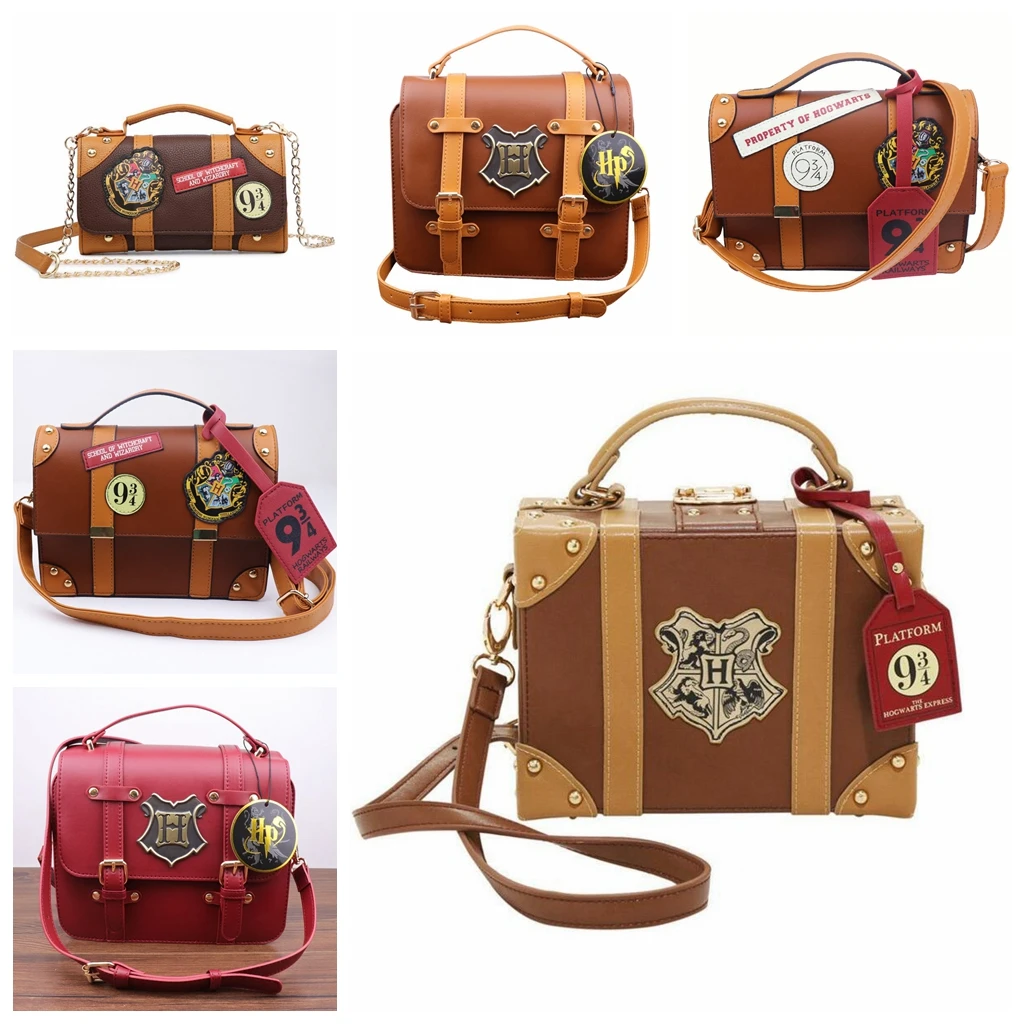 Harry Potter Hogwarts Magic School PU Handbag Shoulder Bags College Platform 93/4 PU Leather Purse Box Handbag for Girls Women