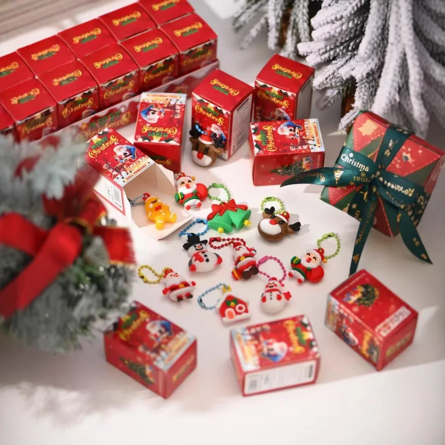 @24Pcs New Christmas Party Blind Box Doll Bead Chain Pendant Keychain Exquisite Toys Cute Pendant Surprise Christmas Gift