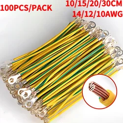 100 PCS BVR PV Solar Photovoltaic Ground Wire with Terminal 14/12/10AWG Earth Wire Hole 5/6/8mm Yellow-Green Copper Earth Cable