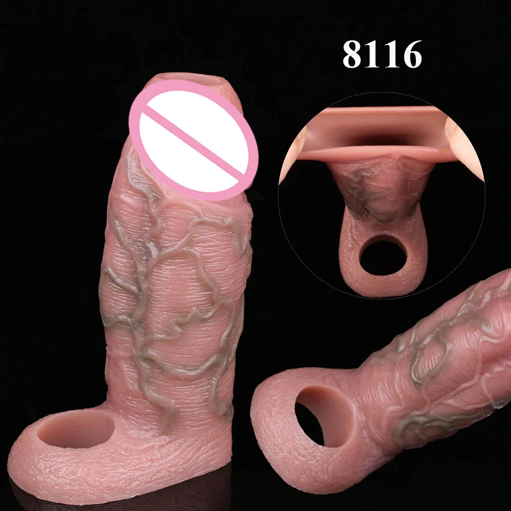 NNSX Silicone Male Realistic Penis Sleeve Extender Cock Sleeve Dick Enlargement Delay Ejaculation Cock Ring Sex Toys for Men