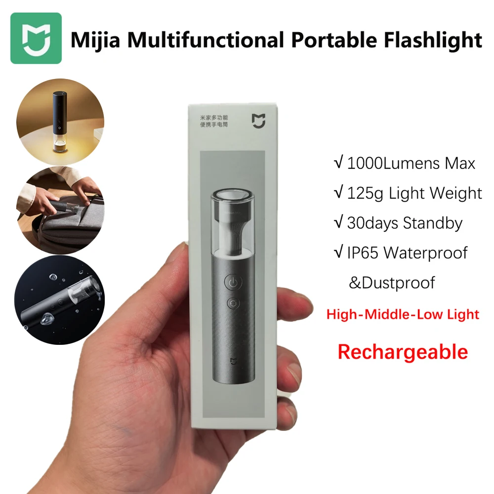 

Многофункциональный портативный светодиодный фонарь Mijia, перезаряжаемый, 3100 мАч, 1000 люмен, IP65, водонепроницаемый, аварийный светильник для улицы