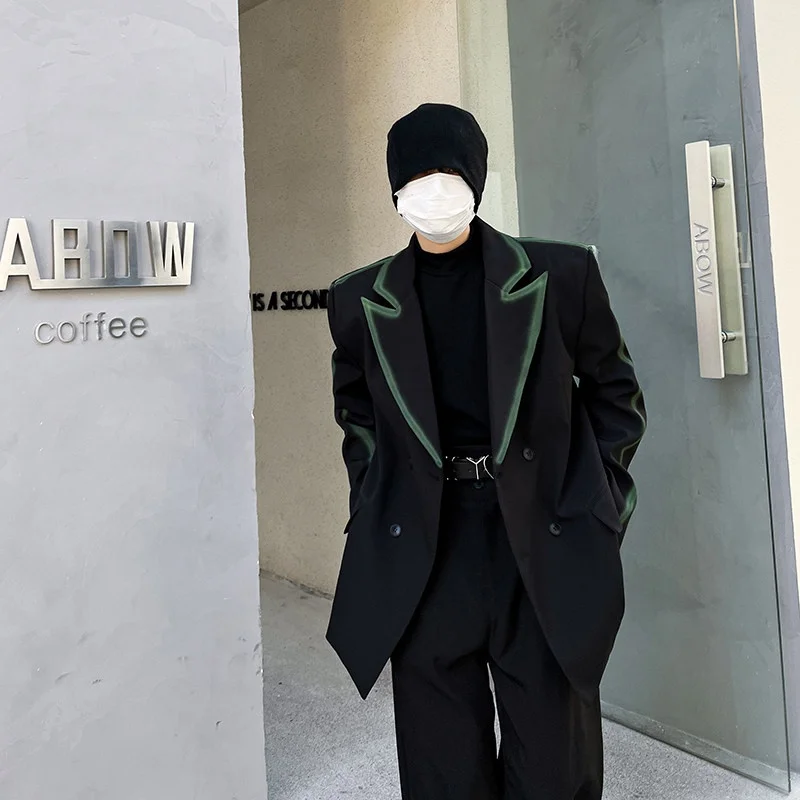 

Spring 2026 Men's fiti Spray Paint adient Color Suit Casual Wide Collar Westwear Personalized Trendy Long Sve Jaet