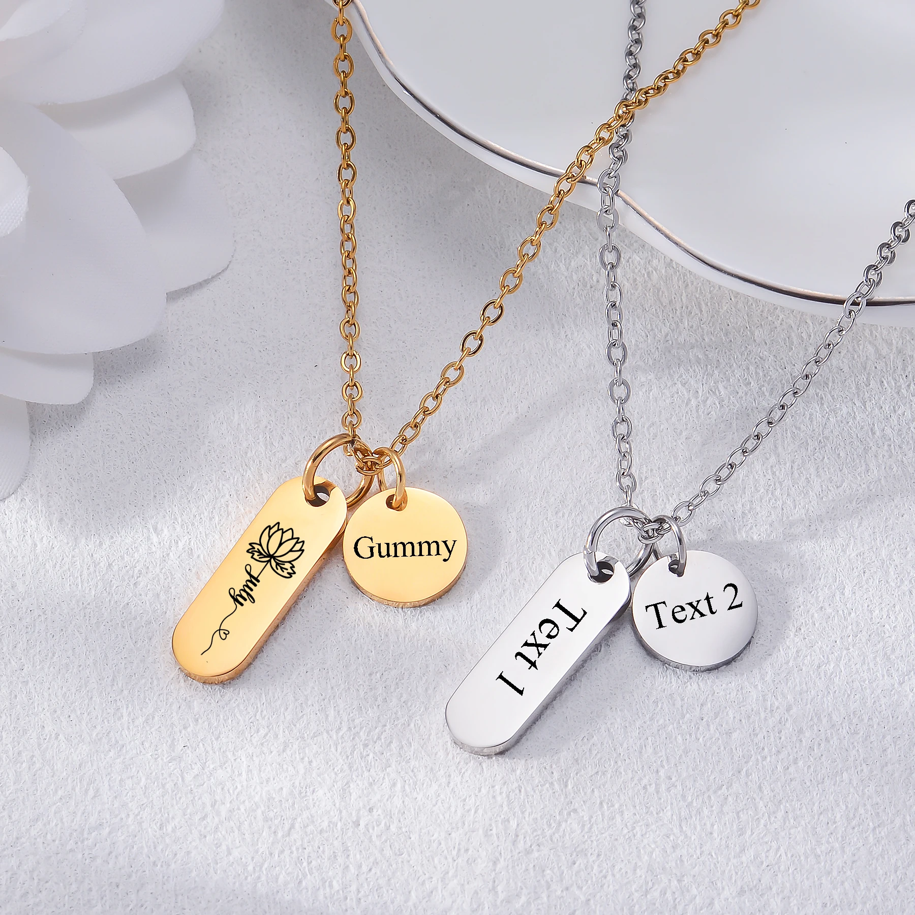 Personalized Stainless Steel Necklace Engrave Name Date Rectangle Round Pendant For Friend Family Customized Jewelry Gifts