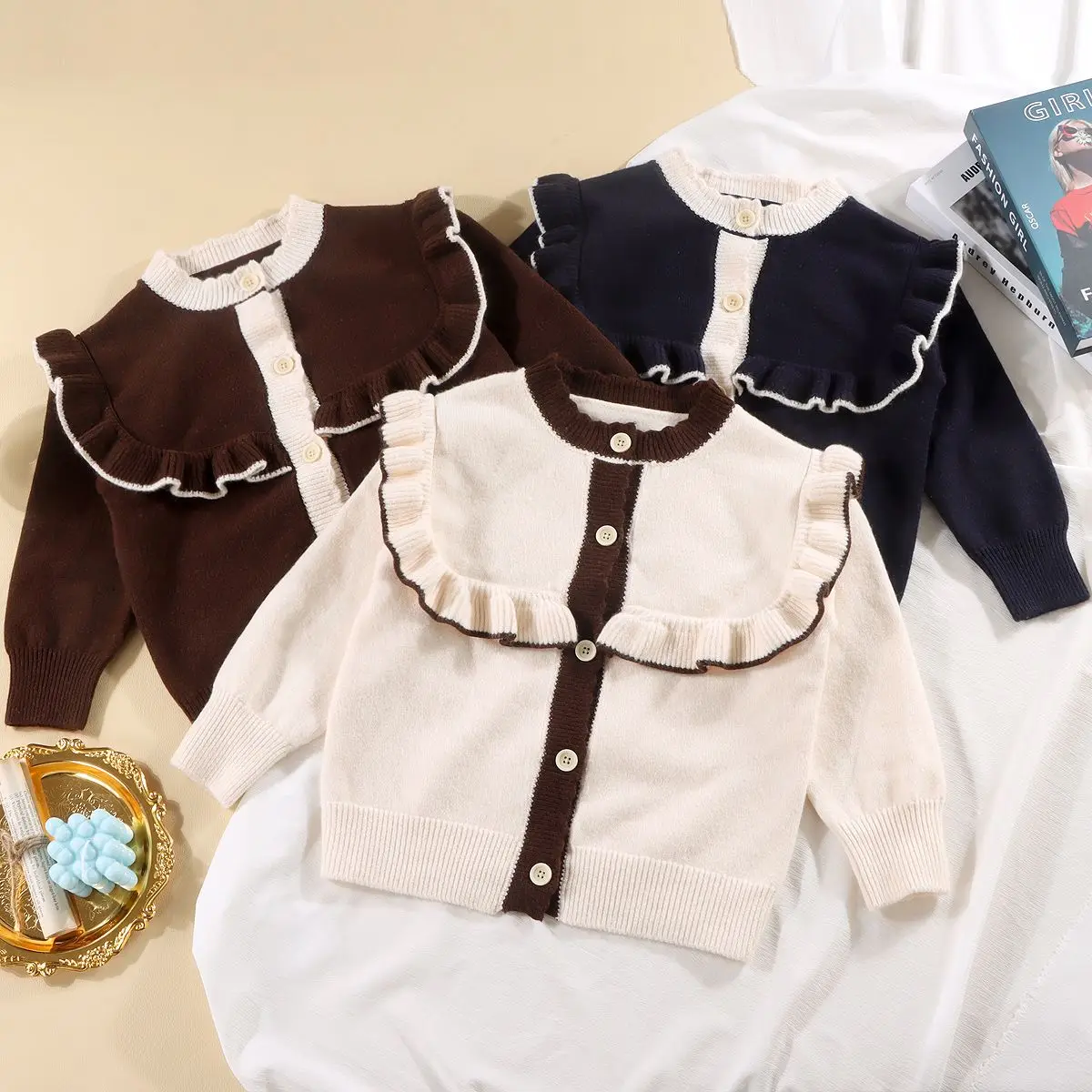 

Girls Cardigan Sweater Knitwear 2026 New Spring and Autumn Little Girl Princess Style Knit Jacket