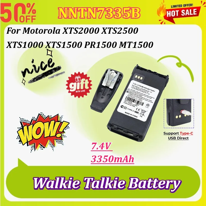 

NNTN7335B Type-C Charging 7.4V 3350mAh Walkie Talkie Battery for Motorola XTS1000 XTS1500 XTS2000 XTS2500 PR1500 with Waist Clip