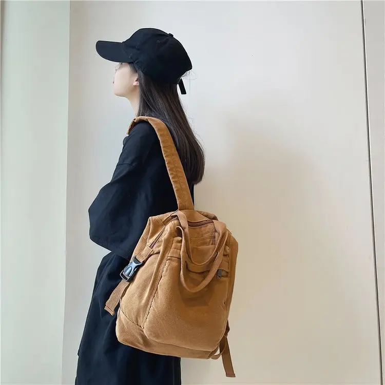Vintage Red Canvas Dual-use Backpack Portable Casual Handbag for Daily Commute Travel School