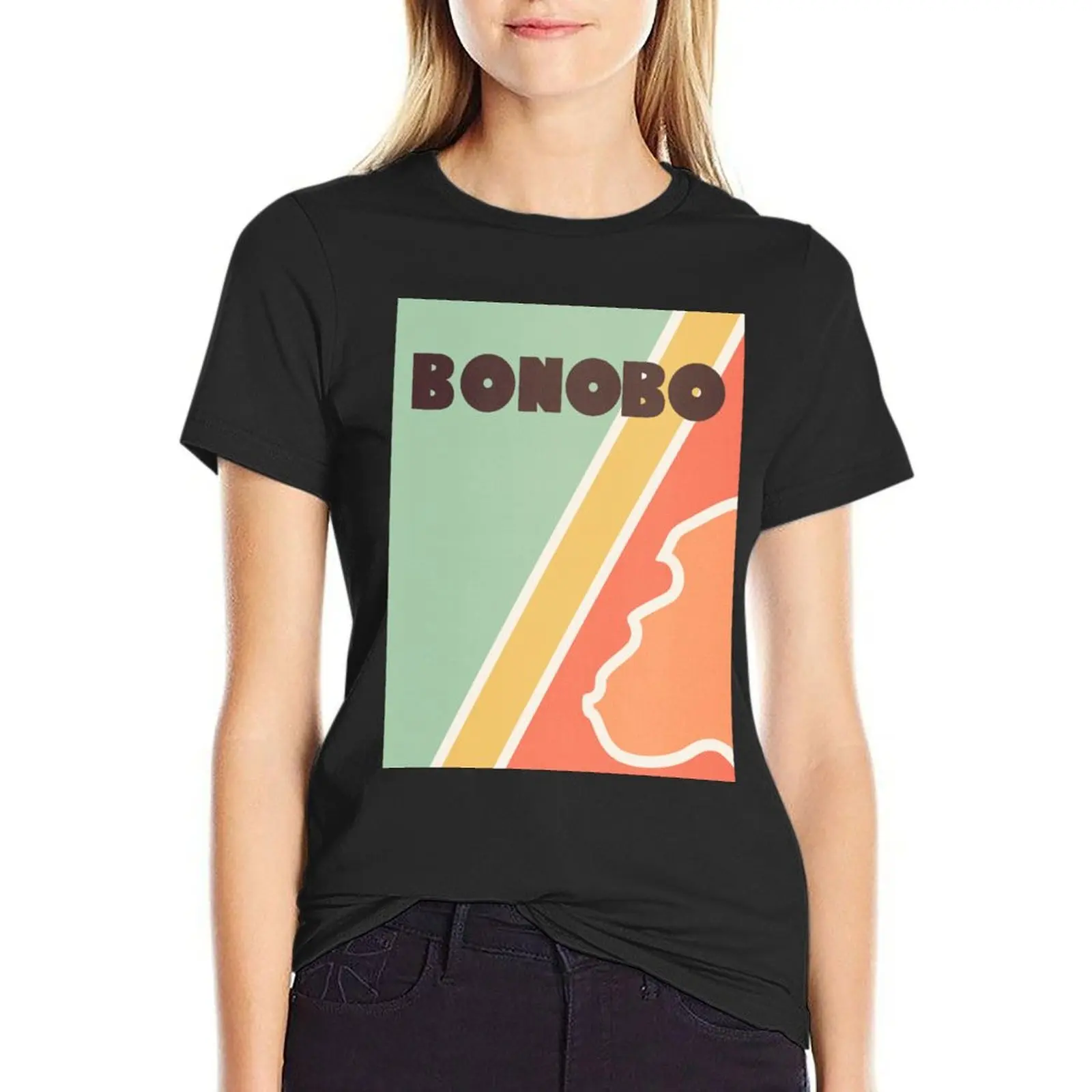 Bonobo-Camiseta Retro con dibujo de líneas de cuatro colores, camiseta de manga corta, tops gráficos de verano, ropa femenina coreana para mujer