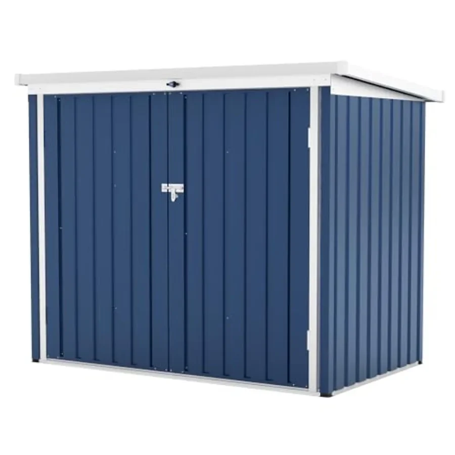 Outdoor storage shed for yard, garden, patio: galvanized steel, gray, rust-proof, 80 cu.ft, 5.8x3.3 ft, lockable door sloped ro