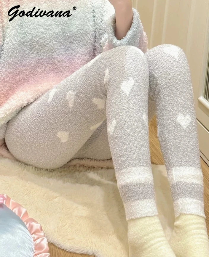 

New Autumn and Winter Soft Warm High Waist Coral Fleece Sleep Bottoms Velvet Leggings Pajama Pants for Women Loungewear Pants